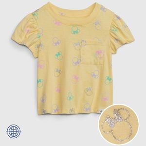 Gap Toddler Girls Minnie Mouse Ear Print Yellow T-shirt with Flutter Sleeves